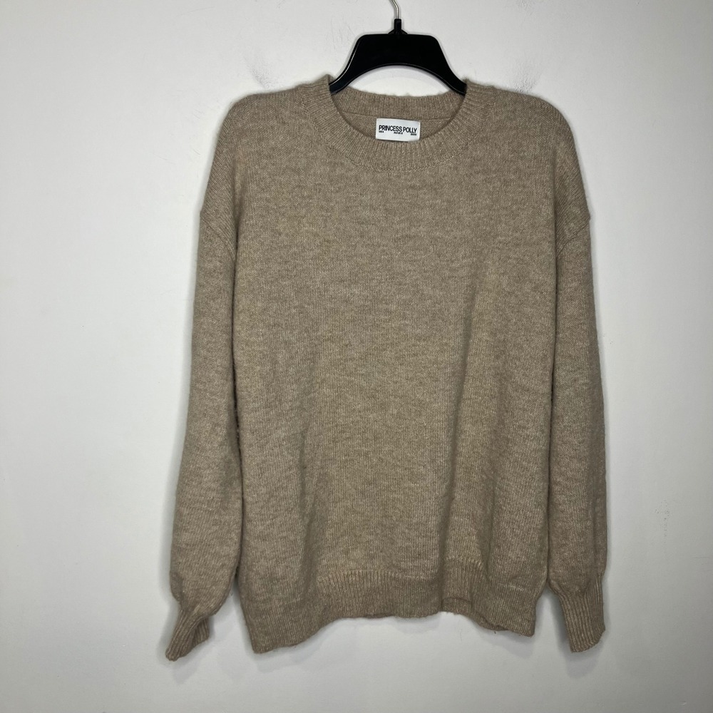 Princess Polly tan crewneck sweater balloon sleeves‎ women's size 4 oversized